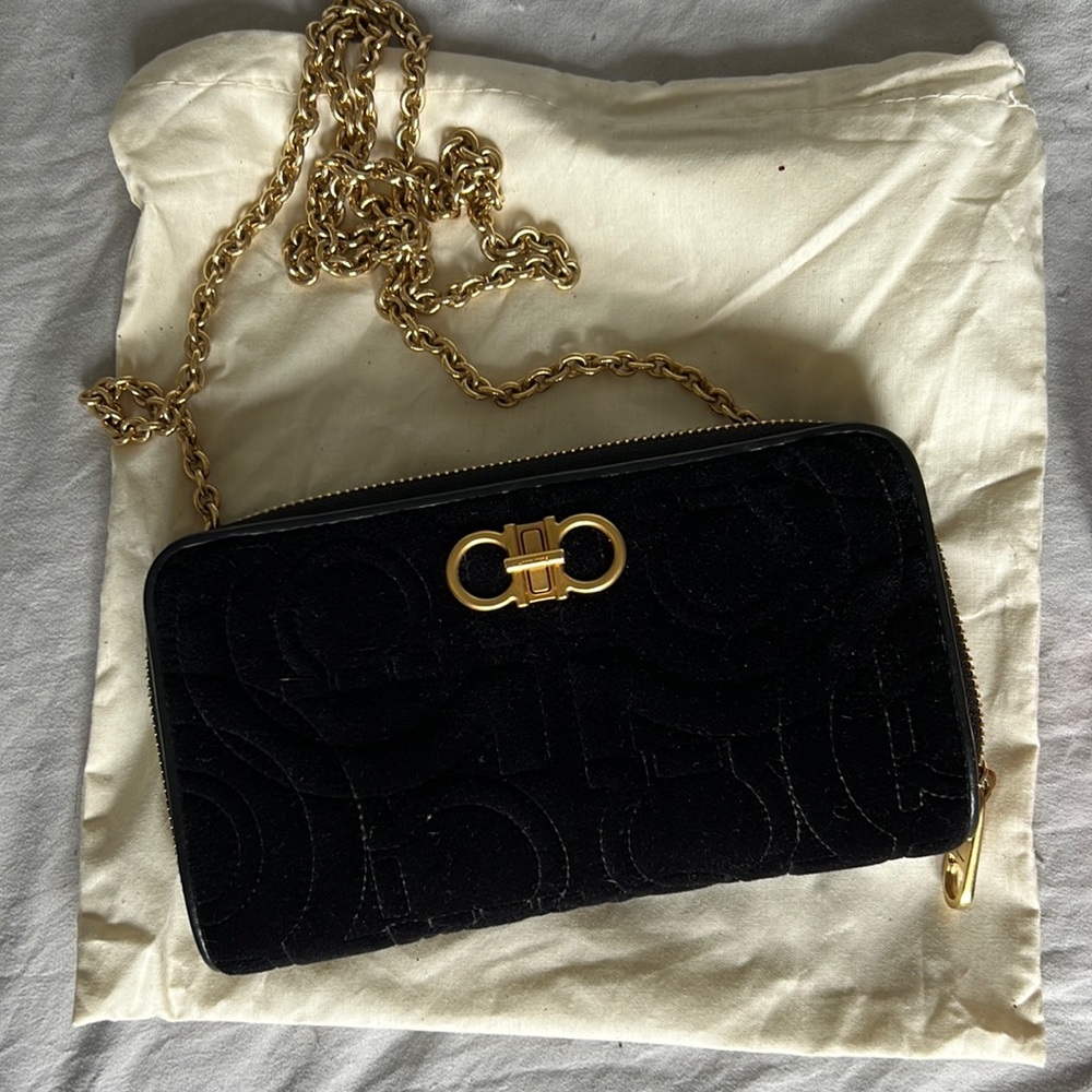 Salvatore Ferragamo Quilted Velvet Wallet on Chain